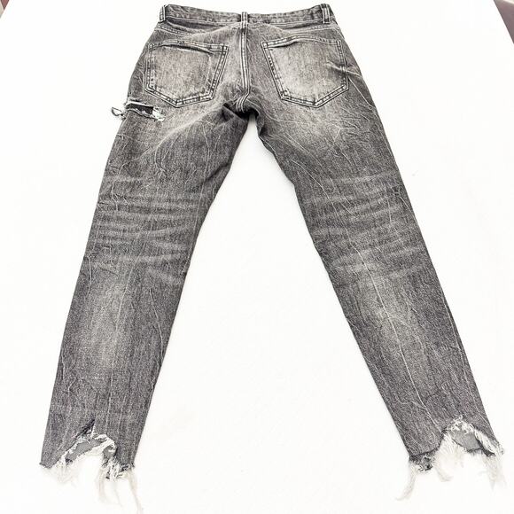 Zara Gray Wash Denim Graffiti Printed Jeans Ripped Graphic Pants Size 30 - Picture 3 of 10